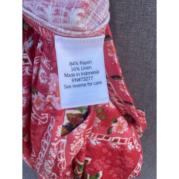 LC Lauren Conrad 2X Floral Button Front A-Line Midi Skirt Dk Pink Linen Pockets - Picture 7 of 8